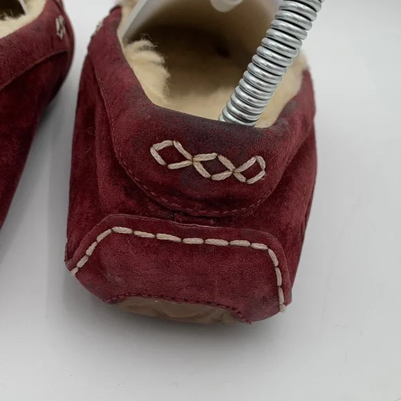 UGG Burgundy Suede Moccasin Slippers Size 7 - Picture 9 of 14